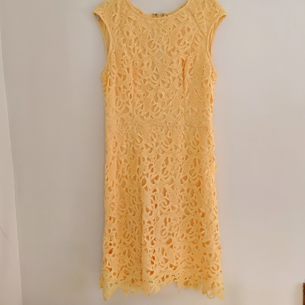 New York & Company Yellow Crochet Sheath Dress Sz. 10